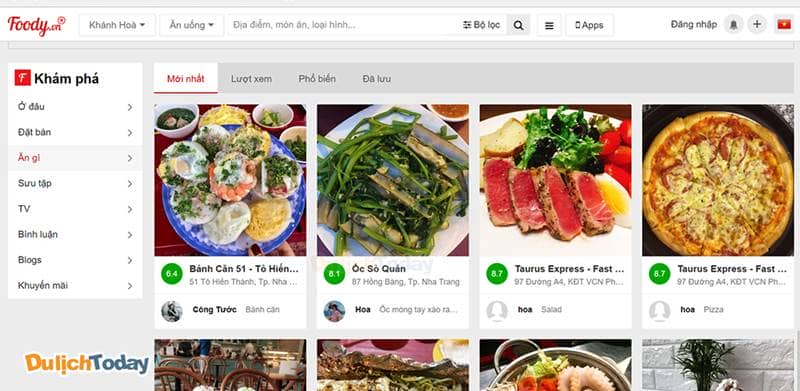 Foody - kênh ẩm thực nổi tiếng tại Việt Nam cung cấp hình ảnh, review, địa chỉ các món ăn/quán ăn