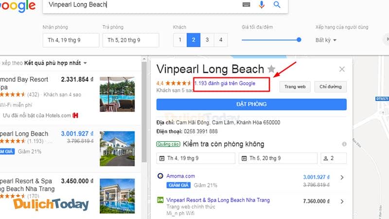 Ví dụ nếu muốn tham khảo đánh giá của Vinpearl Long Beach Nha Trang