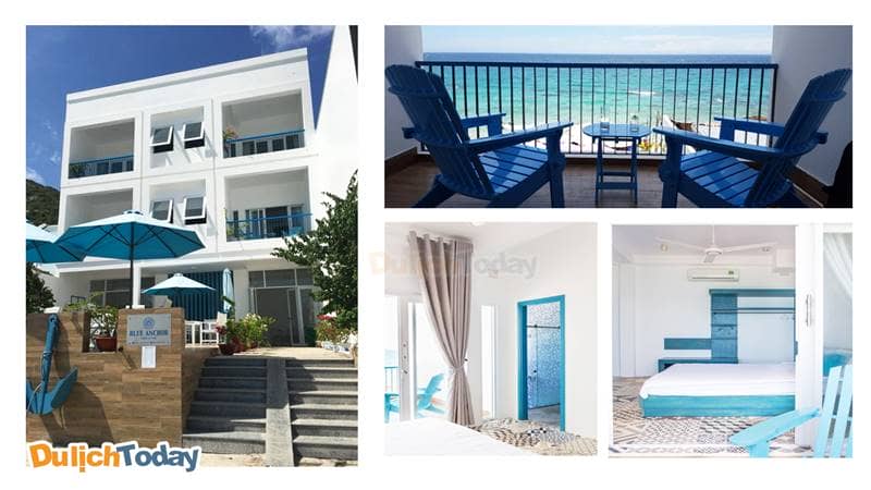 Khách sạn Blue Anchor Lodge & Cafe có thiết kế đẹp mắt, lấy gam màu xanh dương làm chủ đạo