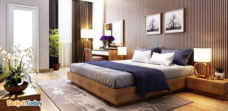 Tiêu chuẩn giường phòng ngủ của villa: giường đơn 0,9m x 2m; giường đôi 1,5m x 2m