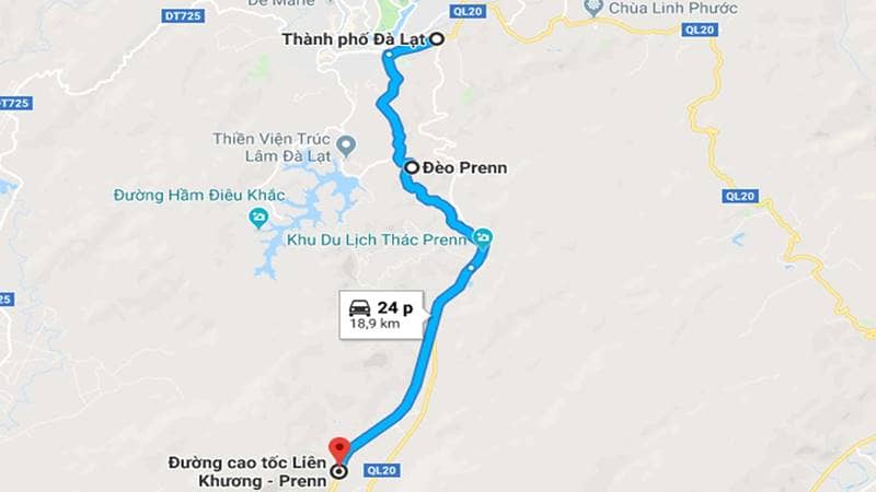 Bản đồ cung đường đèo Prenn- Cao tốc Liên Khương