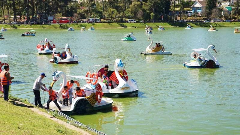 Đi thuyền đạp vịt - một trong những hoạt động tại hồ ở Đà Lạt mà trẻ em cũng có thể tham gia. Nguồn: Internet