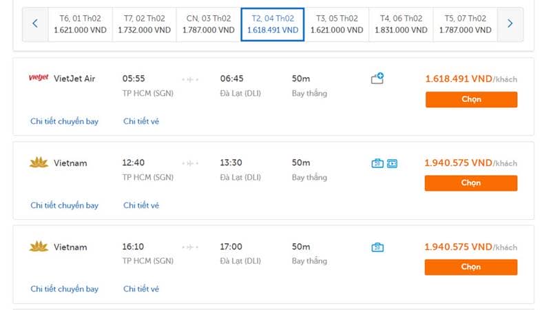 Giá vé máy bay từ Hồ Chí Minh đến Đà Lạt cho chuyến du lịch Tết Đà Lạt. Nguồn: Internet