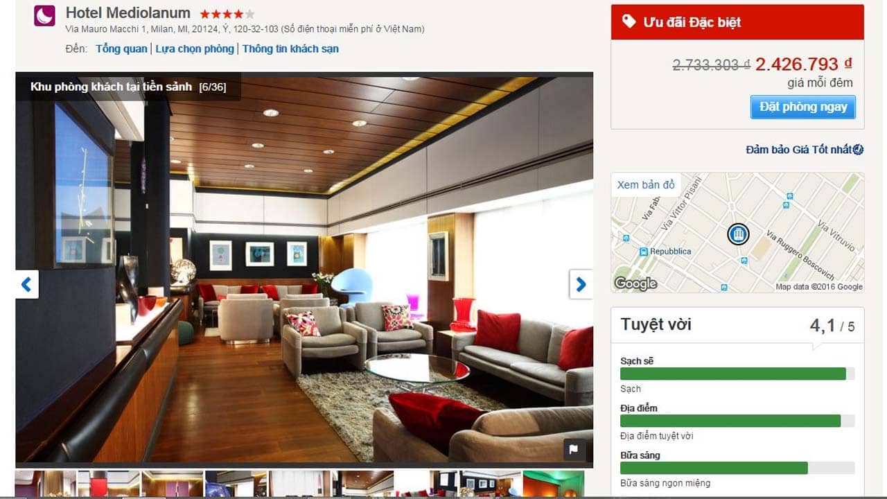 Các phòng khách sạn trên Hotels.com hiển thị với mức giá thấp nhất kèm theo những ưu đãi lớn. Nguồn: Internet