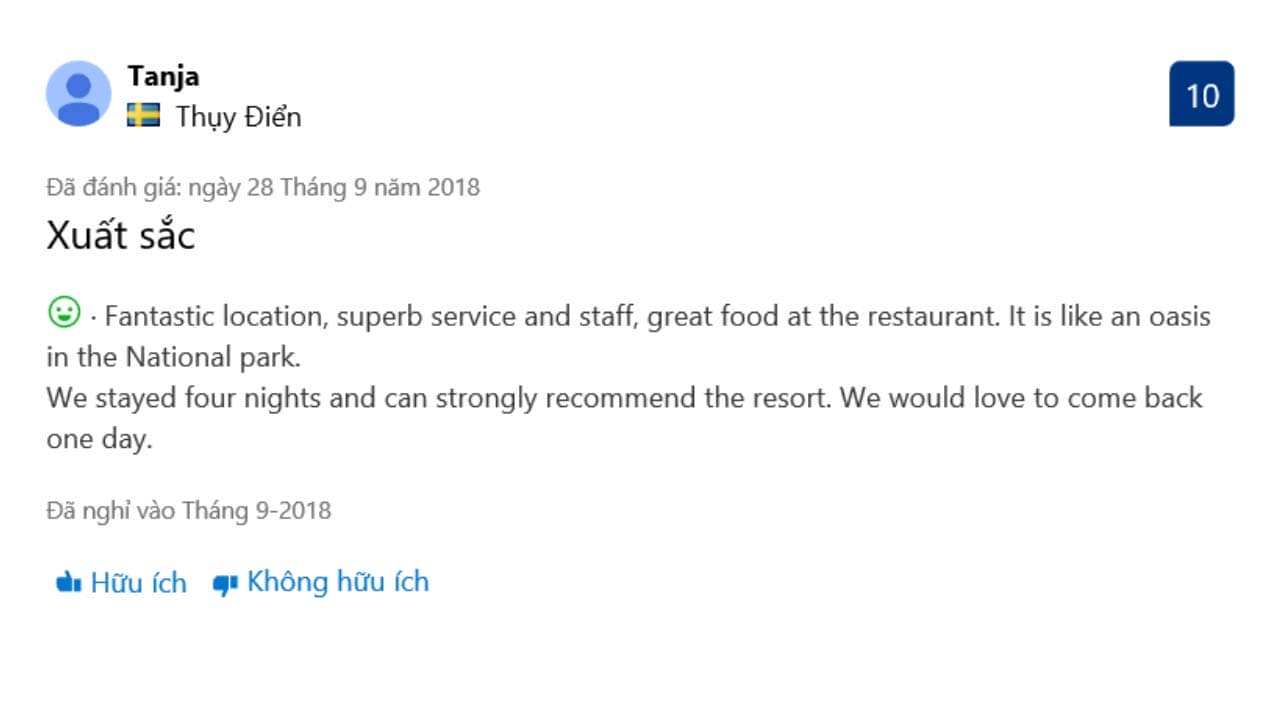 Review của du khách về ẩm thực tại resort
