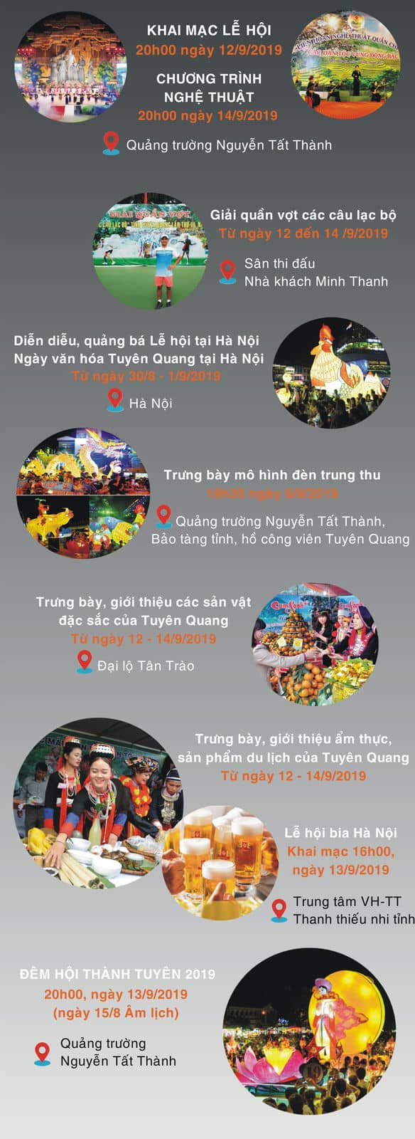 Timeline chuỗi hoạt động trong 3 ngày tổ chức lễ hội thành Tuyên 2019