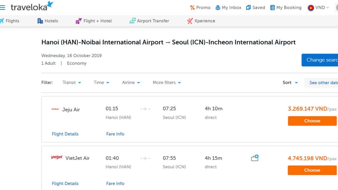 So sánh giá vé máy bay của các hãng hàng không đến sân bay Incheon 