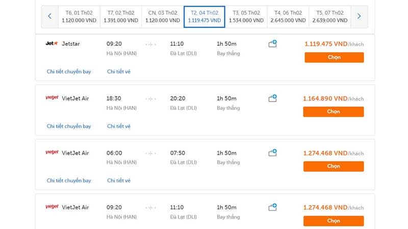 Giá vé máy bay từ Hà Nội đến Đà Lạt cho chuyến du lịch Tết Đà Lạt. Nguồn: Internet