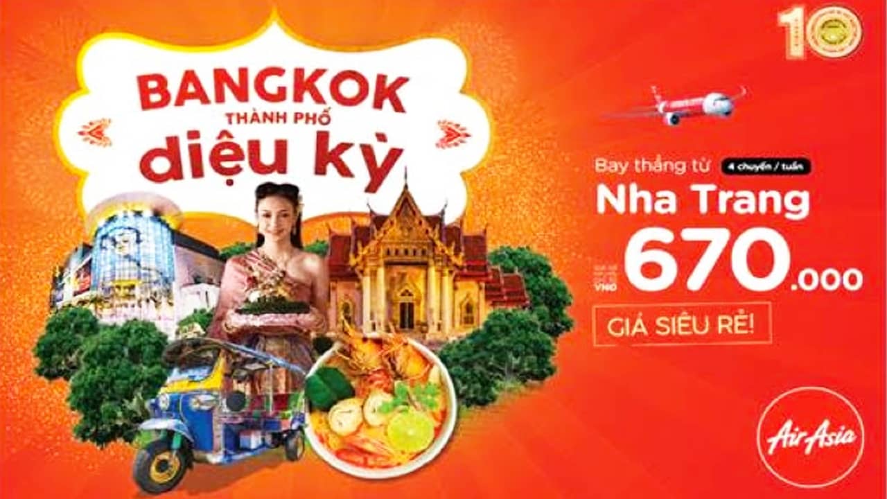 Chuyến bay thẳng Nha Trang - Bangkok của hãng AirAsia sẽ là cơ hội mới cho chuyến du lịch tiết kiệm hơn. Nguồn: Internet