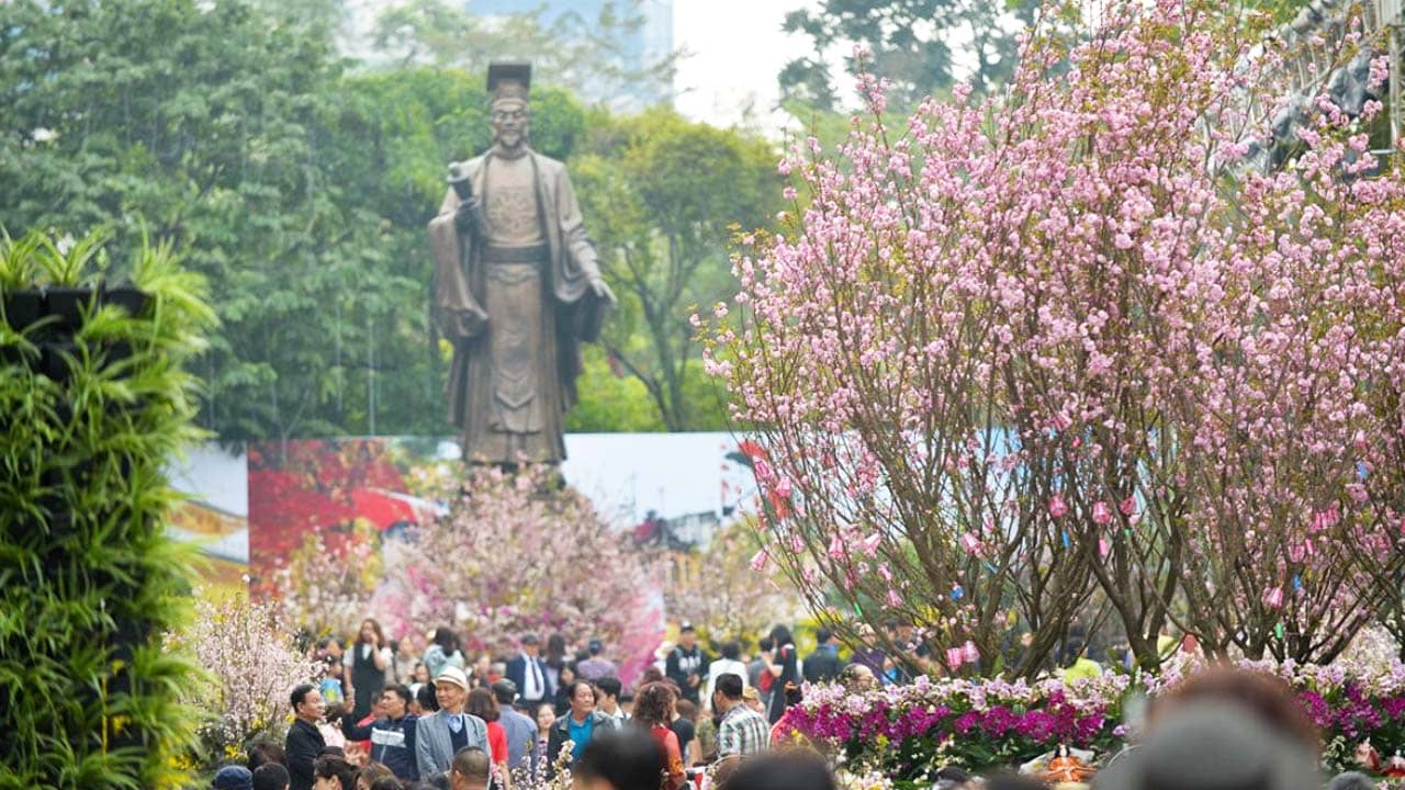 Lễ hội hoa mai anh đào Nhật Bản được tổ chức tại vườn hoa Lý Thái Tổ, Hà Nội cứ mỗi tháng 3 hàng năm. Nguồn: Internet