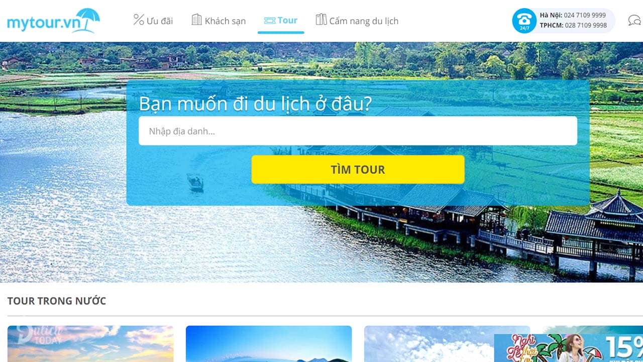 Giao diện tìm tour du lịch trên website Mytour.vn