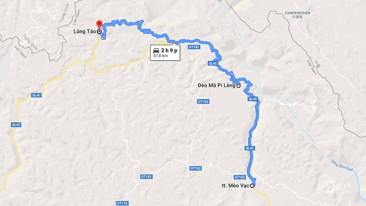 Đường đi lộ trình thị trấn Mèo Vạc - chân đèo Mã Pí Lèng - Lũng Táo