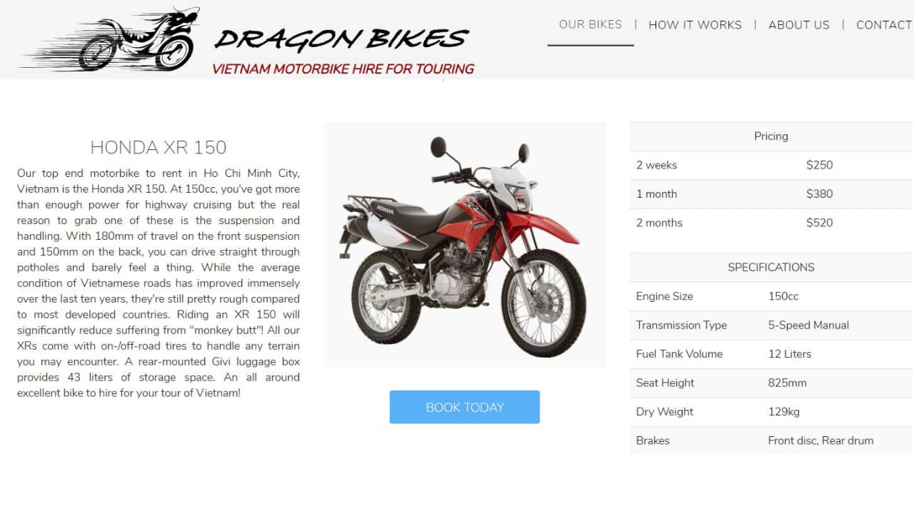 Một dòng xe được nhiều khách thuê lựa chọn tại Dragon Bikes