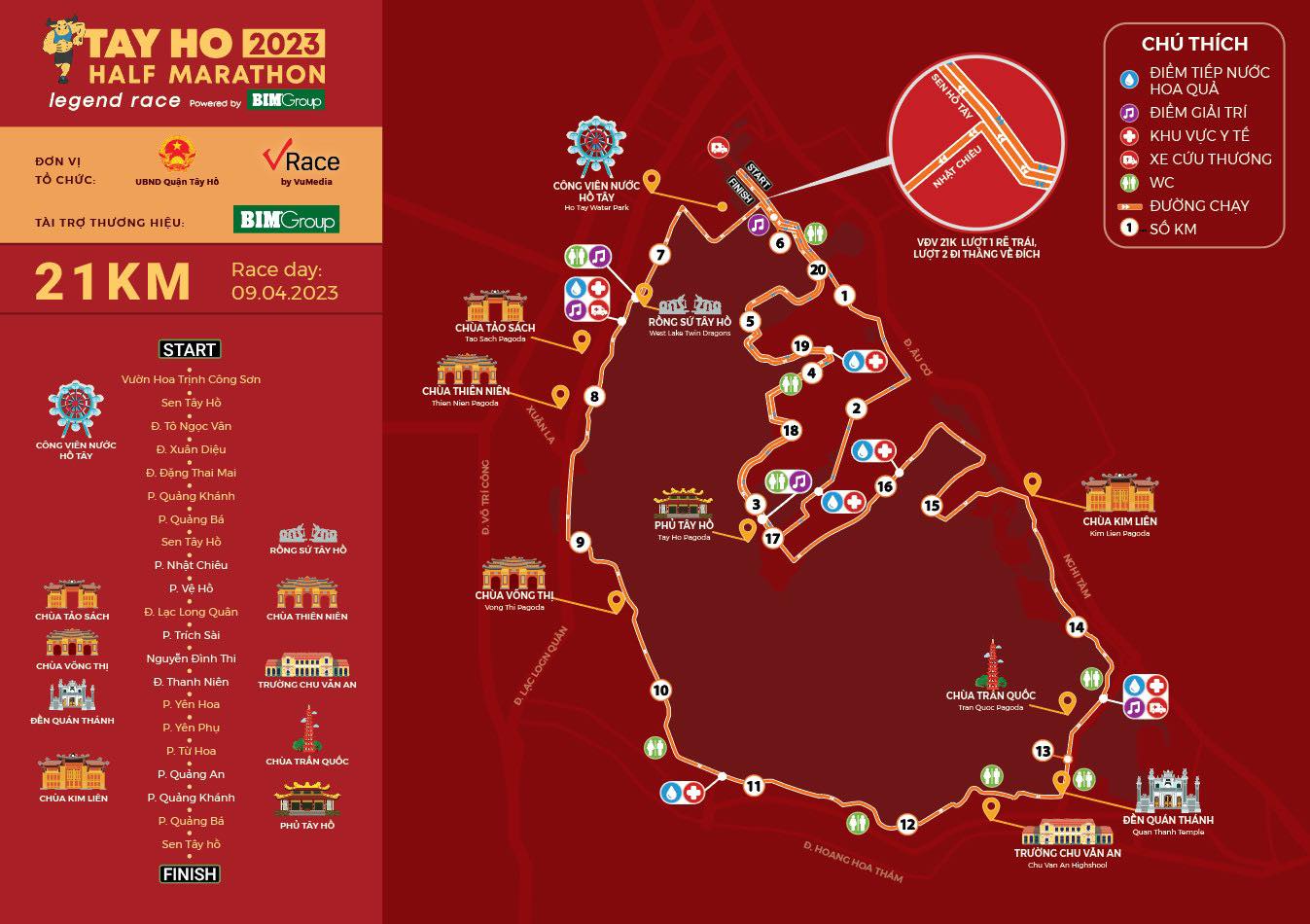 Cung đường Tay Ho Half Marathon - Cự li 21 km