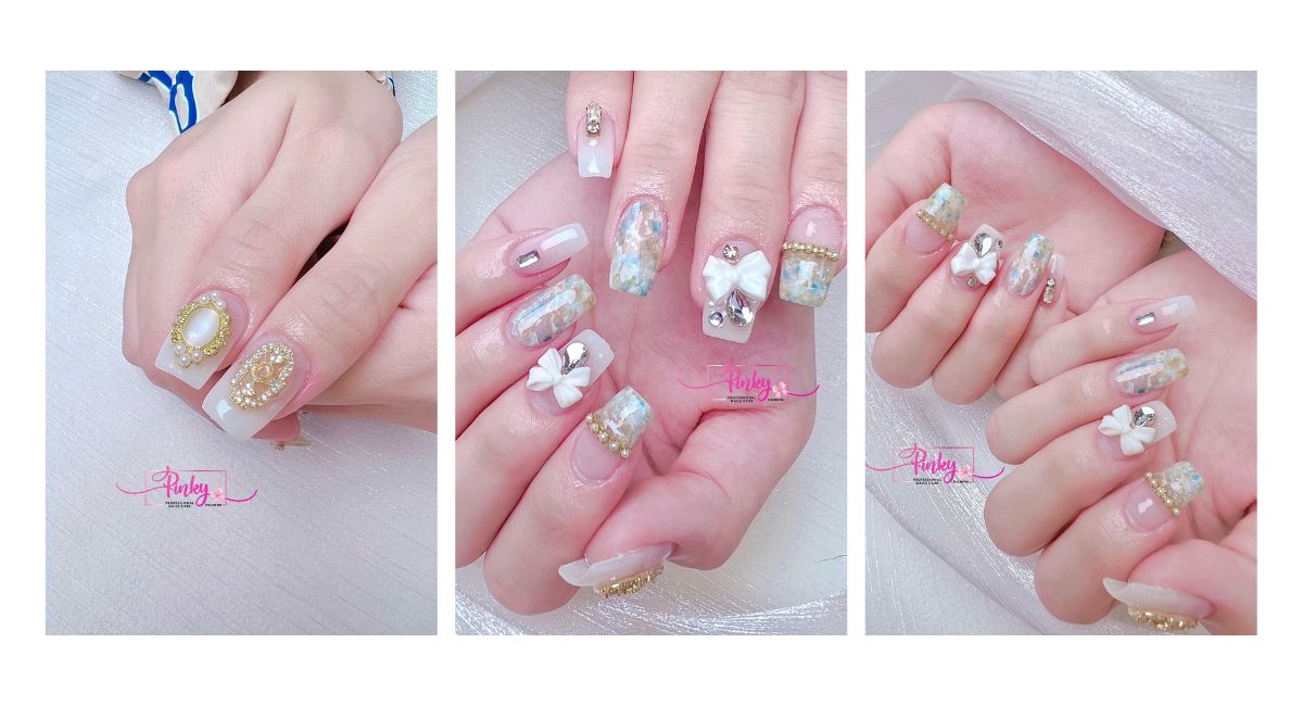 Mẫu đính đá cực xinh tại Pinky nails: tiệm nail Cần Thơ đa phong cách